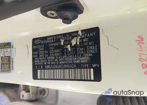 2014 Hyundai Tucson Se from USA, damaged, VIN KM8JU3AG4EU846424